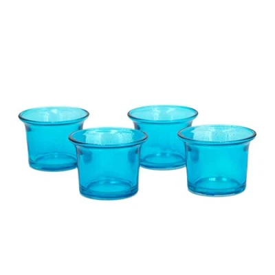 Abbildung von Creativery Teelichtgläser 63x45 mm Set 4 Stück Teelichthalter Glas mit geschwungenem Rand Tulpenform Farbauswahl: dunkel türkis 340D