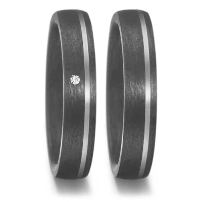 Abbildung von Blue Moon Diamonds Paar Eheringe Trauringe, Titan Carbonringe, Diamant (0,015 ct w/si), Partnerringe, Antragsringe, Hochzeitsring (Gravur/Etui) 3936