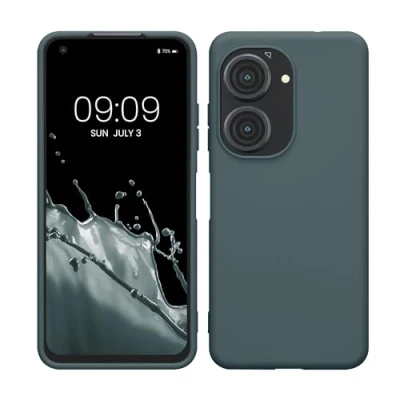 Abbildung von kwmobile Hülle kompatibel mit ASUS Zenfone 10 / 9 weiches TPU Silikon Case Cover geeignet für kabelloses Laden Dunkler Schiefer