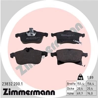 Abbildung von ZIMMERMANN 23832.200.1 Bremsbelagsatz mit akustischer Verschleißwarnung Foto entspricht Lieferumfang OPEL: Astra H GTC, Caravan, Meriva B
