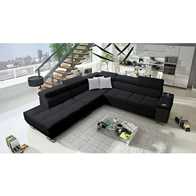 Abbildung von All4All Ecksofa mit Schlaffunktion Margo IX 283x298 cm Schlafsofa Bettkasten Wohnlandschaft in L Form XXL Sofa Groß Seite Links Strukturstoff Schwarz 26
