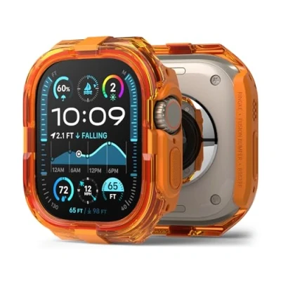 Abbildung von Ringke Fusion Bumper Kompatibel mit Apple Watch Ultra 2/1 Hülle, [Doppelschichtiger] Robuster Rahmenschutz Transparente Farbe Schutzhülle Neon Orange