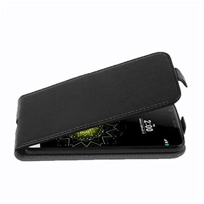 Abbildung von Cadorabo Hülle kompatibel mit LG G5 Flip Design aus Premium Kunst Leder Klappbare Stoßfeste Magnetische Cover für Tasche in Schwarz