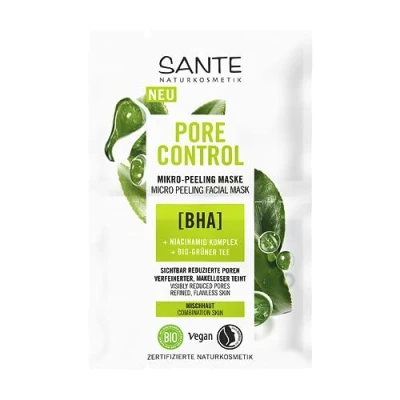 Abbildung von SANTE Naturkosmetik Pore Control BHA Mikro Peeling Maske, mit mattierendem Bio Grüner Tee, &amp; Niacinamid Komplex, vegane Gesichtsmaske für Mischhaut, porenverfeinernde Gesichtsreinigung, 8ml
