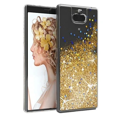 Abbildung von EAZY CASE Hülle kompatibel mit Sony Xperia 10 Plus Schutzhülle Flüssig Glitzer, Handyhülle, Schutzhülle, Back Cover Glitter Flüssigkeit, TPU/Silikon, Transparent/Durchsichtig, Gold