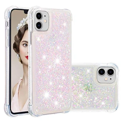 Abbildung von KBIKO zxl Kompatibel mit iPhone 11 Glitzer Hülle, Mädchen Glitzern Handyhülle,Paillette Flüssigkeit Clear Silikon Handyhülle Schutzhülle für 11.Silver Pink YBL