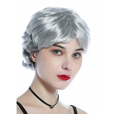 Abbildung von WIG ME UP 215221 FR63 103 Perücke Frauen Halloween Karneval ältere Dame kurz grau glatt Locken im Nacken