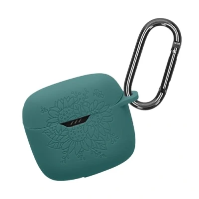 Abbildung von kwmobile Silikon Case kompatibel mit JBL Tune Flex Hülle Schutzhülle für Kopfhörer Karabiner Geprägtes Muster Dark Rose
