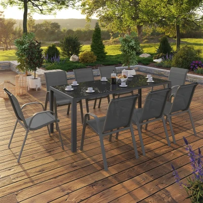 Abbildung von IDMarket Gartenmöbel Set Madrid, Tisch 190 cm und 8 stapelbare Stühle, anthrazitgrau