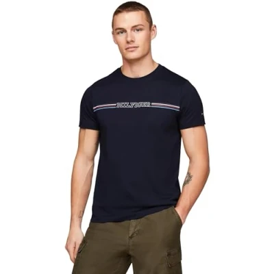 Abbildung von Tommy Hilfiger Stripe Chest TEE Tshirt print, Herren, Größe: Small, Desert sky