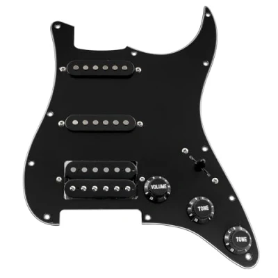 Abbildung von Musiclily Basic SSH Prewired Pickguard ST Gitarre Loaded Vorverdrahtetes Schlagbrett mit Alnico 5 Humbucker Pickups Set für Fender American/Mexican Stratocaster E Gitarre, 3 lagig Schwarz