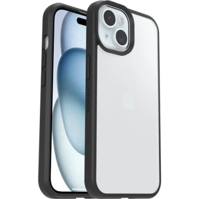 Abbildung von OtterBox Sleek Hülle für iPhone 15, stoßfest, sturzsicher, ultraschlank, schützende Hülle, Getestet nach Militärstandard, Transparent/Schwarz, Keine Einzelhandelsverpackung