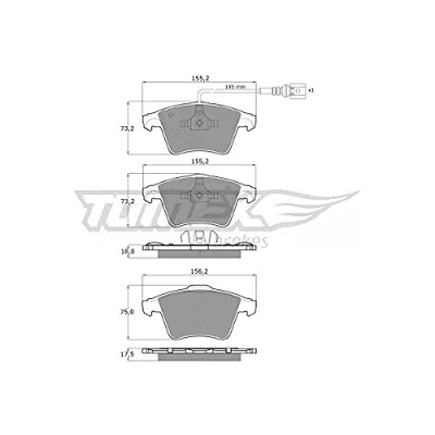 Abbildung von TOMEX brakes TX 13 931 Bremsbelagsatz Vorderachse inkl. Verschleißwarnkontakt VOLKSWAGEN: Transporter 5 Bus, Multivan (7HM