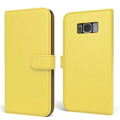 Abbildung von EAZY CASE Tasche kompatibel mit Samsung Galaxy S8 Schutzhülle Standfunktion Klapphülle Bookstyle, Handytasche Handyhülle Magnetverschluss und Kartenfach, Kunstleder, Gelb