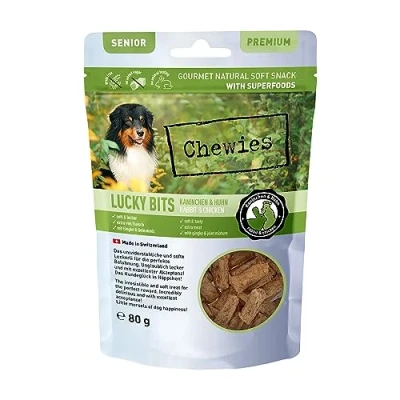 Abbildung von Chewies Lucky Bits Kaninchen &amp; Huhn Senior Hundeleckerli Hunde Leckerlis getreidefrei Soft mit viel Protein und Superfoods wie Bierhefe oder Ginkgo, ohne Zucker (80 g)