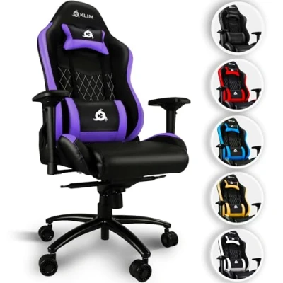 Abbildung von KLIM Esports Gaming Stuhl Lila NEU Mit Lenden und Nackenstütze Verstellbar Sessel Ergonomisch PC Kunstleder Premium Materialien Gamer Chair Violett