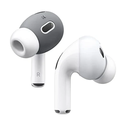 Abbildung von elago [Passend für das Gehäuse] Ohrstöpsel Abdeckung kompatibel mit Apple AirPods Pro 2, Anti Rutsch Silikon Abdeckung, staubfrei (2 Paar in 2 Farben) (Dunkelgrau/Weiß)