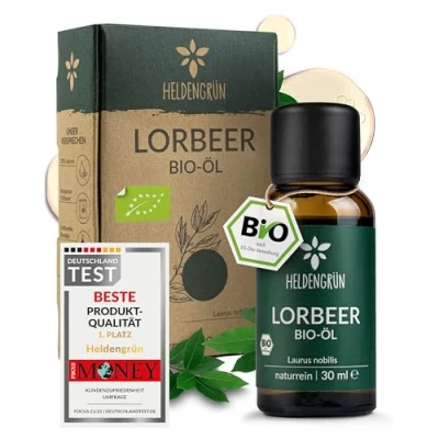Abbildung von Heldengrün® BIO Lorbeeröl [100% NATURREIN] Zertifiziertes Lebensmittel zum Einnehmen Echtes Lorbeerblatt Öl Ätherisches Leaf Labs