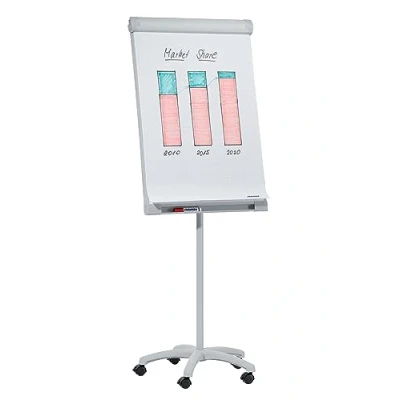 Abbildung von FRANKEN Flipchart, Beschreibbar, Magnetisch, Mobil, mit Rollen, Whiteboard Ständer, Papierhalterung und Stifteablage, 67 x 95 cm, PRO FC41, grau