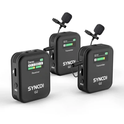 Abbildung von SYNCO Dual Wireless Lavalier Mikrofon, G2 A2 2,4 GHz 200 m Übertragung Kabelloses Ansteckmikrofon für DSLR Kameras Smartphones Tablets
