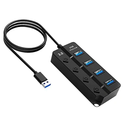 Abbildung von OcioDual 4 Port USB Typ A 3.0 Hub Adapter EIN/AUS Tasten mit LED Lichter Schwarz fur PC Desktop Laptop Multiport ON/Off Schalter Buttons Splitter Konzentrator