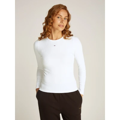 Abbildung von Tommy Jeans Langarmshirt &quot;Slim Essential Rib Longsleeve Rippshirt&quot;, in Rippoptik, mit Logostickerei