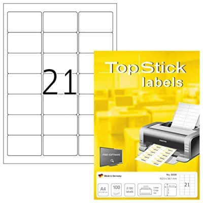 Abbildung von TopStick Universal Etiketten Papier weiß selbstklebend 63,5x38,1mm 100