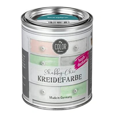 Abbildung von My COLOR Room Shabby Chic Kreidefarbe 750 ml Smaragdgrün Küchenmöbellack und Möbelfarbe ohne Schleifen. Wasserbasiertes Chalk Paint, für Holz &amp; mehr mit hoher Deckkraft u. schnell trocknend