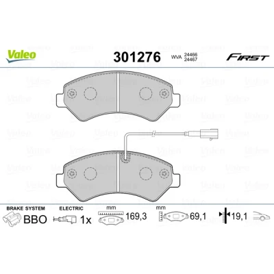 Abbildung von VALEO 301276 Bremsbelagsatz FIRST Vorderachse inkl. Verschleißwarnkontakt ohne Anti Quietsch Blech PEUGEOT: Boxer Kastenwagen