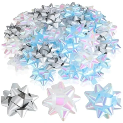 Abbildung von Wilhelm Sell® 60x Geschenkschleifen selbstklebend 5 x 2 cm Bunte Schleifen für Geschenke Dekorative Fertigschleifen Weihnachten, Geburtstage und Hochzeiten (blau/weiß/grau)