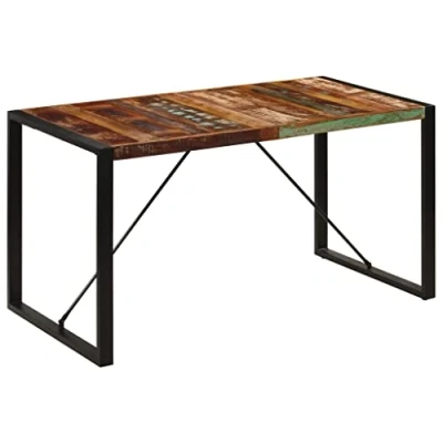 Abbildung von vidaXL Esstisch Retro Vintage Esszimmertisch Küchentisch Holztisch Speisetisch Tisch Massivholztisch 140x70x75cm Recyceltes Massivholz Eisenbeine