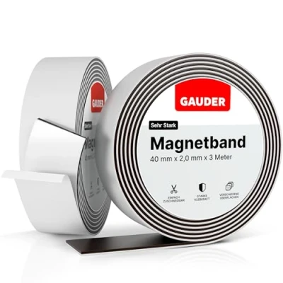 Abbildung von GAUDER Magnetband selbstklebend 3 Meter 40mm Magnetstreifen mit extra starkem Kleber Magnetklebeband (3 m)
