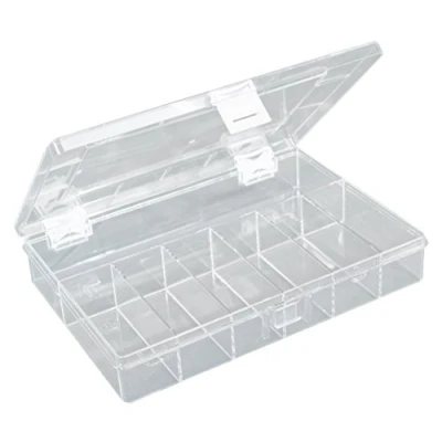 Abbildung von hünersdorff Sortimentskasten: stabile Sortierbox (PS Compact) mit fester Fachaufteilung (7 Fächer), Sortierkasten Maße: T170 x B250 H46 mm, Made in Germany, glasklar