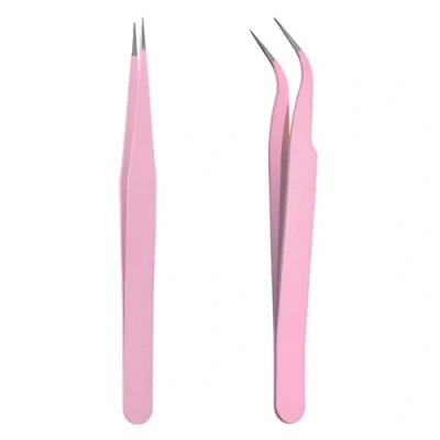 Abbildung von iCovalescent Pinzette 2er Set, Gerade und Gebogene Pinzette, Edelstahl Augenbrauenpinzette für Gesichtshaare, Wimpern, Augenbrauen Eingewachsene Haare(Rosa, 11,5cm*1cm)