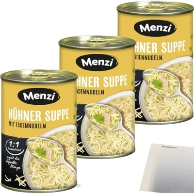Abbildung von Menzi Hühnersuppe mit Fadennudeln 3er Pack (3x400ml Dose) + usy Block
