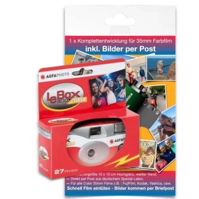 Abbildung von AgfaPhoto LeBox 400 27 Blitz/Flash Einwegkamera mit Komplettentwicklung für bis zu Color Bilder per Briefpost, FPP36SUC