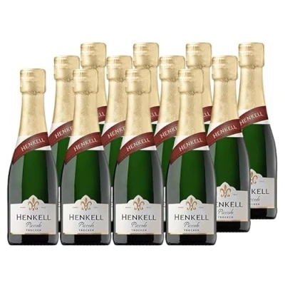 Abbildung von Henkell Sekt Trocken Piccolo (12 x 0,2 l) Original Sektgenuss in praktischer Kleinflasche, ideal für unterwegs oder den kleinen Genussmoment, frisch, fruchtig, feinperlig, VEGAN