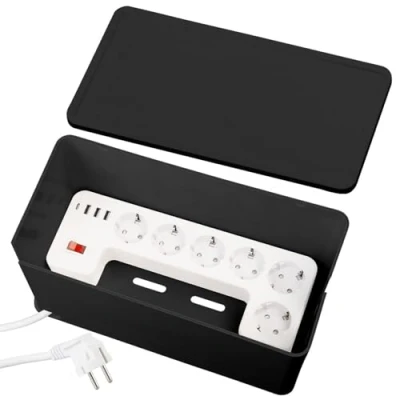 Abbildung von revolt Steckdose: 6 Fach Steckdosenleiste mit Kabelbox, 3X USB A, C, 15 W, schwarz (Schutzkontakt Steckdosenleisten, Steckerleiste Fach)