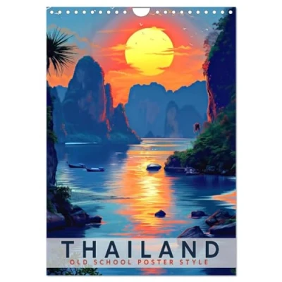Abbildung von Thailand Old School Poster Style (Wandkalender 2025 DIN A4 hoch), CALVENDO Monatskalender