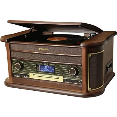 Abbildung von Roadstar HIF 1996D+BT Retro Musikanlage mit DAB Radio und Plattenspieler (DAB+, CD / MP3 Player, Kassette, Bluetooth, USB, AUX In, Encoding Funktion, 40 Watt Musikleistung, Kopfhöreranschluss, Holzgeh, l