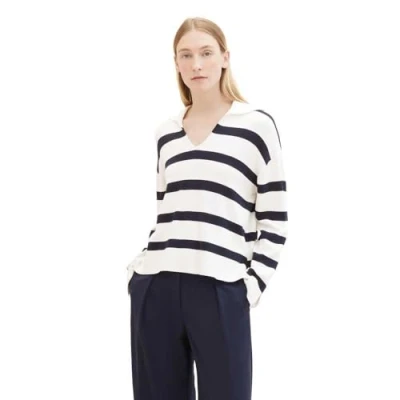 Abbildung von TOM Tailor Gestreifter Strickpullover, Damen, Größe: Large, Offwhite navy stripe knit