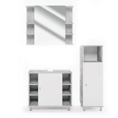 Abbildung von Vicco Badmöbel Set Fynn, Beton/Weiß, 3 Teile, mit Midischrank