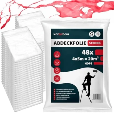 Abbildung von KOTARBAU® 48er Set Abdeckfolie Maler 4x5 m Transparente Plane Baufolie Transparent Staubschutzfolie Allzweck Folie Malerplane Malerfolie für Renovierung und Umzug