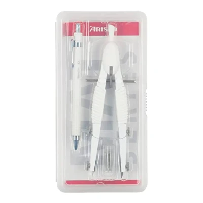 Abbildung von Aristo AR55800 Topline Mat Series Schnellverstellzirkel &amp; Druckbleistift (Kreise bis 370 mm Durchmesser, Ersatzminen, Schenkel aus Zinkdruckguss) weiß