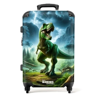 Abbildung von NoBoringSuitcases.com Kinderkoffer, Kinderkoffer Jungen, Koffer Groß, Kinder TSA Schloss, Kindertrolley Grün, Trolley Mittelgroß (Dinosaurier 67 cm 72 L)