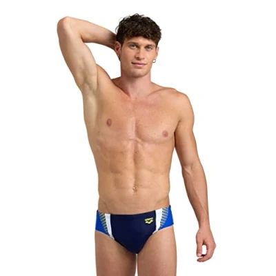 Abbildung von Arena FEEL Threefold BADE Badehose Slip, Herren, Größe: 7, Navy neon blue white