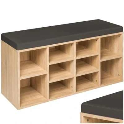 Abbildung von tectake 800707 Schuhschrank mit Sitzbank für 10 Paar Schuhe, inkl. Sitzkissen abnehmbarem Polsterbezug, 103,5 x 48 30 cm Diverse Farben (Eiche/Grau Nr. 402076)