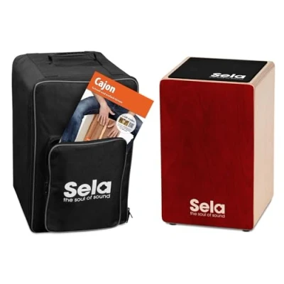 Abbildung von Sela SE 184 DE Primera Cajon Red Einsteiger Bundle mit Snare System, aufgebaut, Rucksack, Sitzpad, Schule, CD, DVD