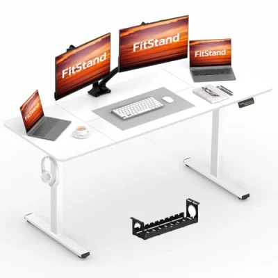 Abbildung von FitStand FQ1 180x80cm höhenverstellbarer Schreibtisch Electric Lift Desk mit Tischplatte, Stehpult, Computertisch Haken, Kindersicherung, Memory Funktion für Büro und Zuhause Weiß