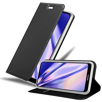 Abbildung von Cadorabo Hülle kompatibel mit Huawei Y6S aus Premium Kunst Leder Flip Klappbare Stoßfeste Magnetische [Standfunktion] [Kartenfächern] Cover für Tasche in Schwarz